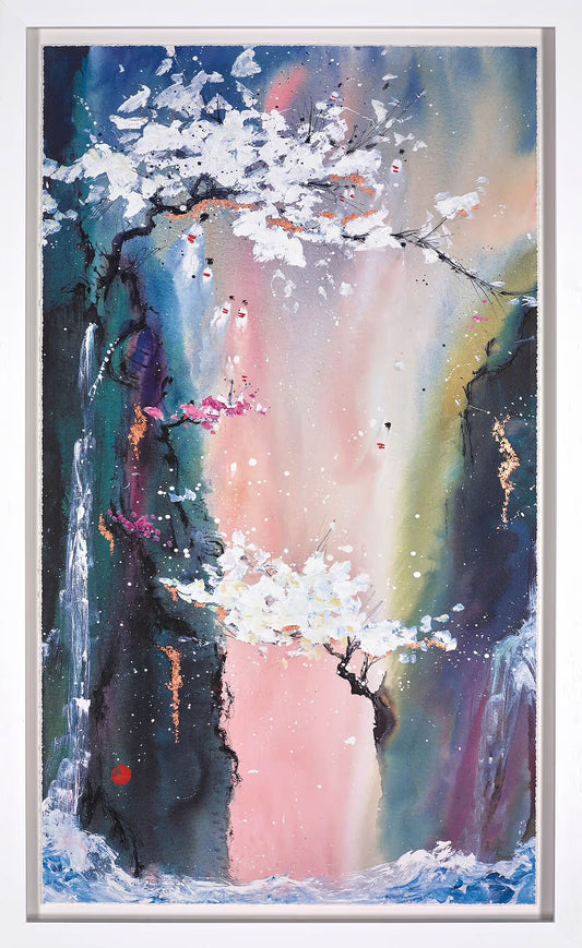 'Visions of Eternity I' by Danielle O’Connor Akiyama, a hand-embellished signed limited edition with lacquered resin, in a white contemporary frame at Creed Gallery Ascot.