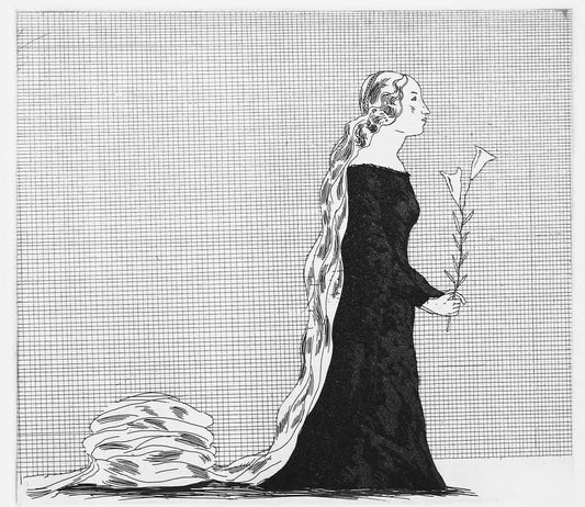 David Hockney, The Older Rapunzel 1969, original etching and aquatint from Six Fairy Tales from the Brothers Grimm series, printed on textured Hodgkinson handmade paper, monochrome art print.
