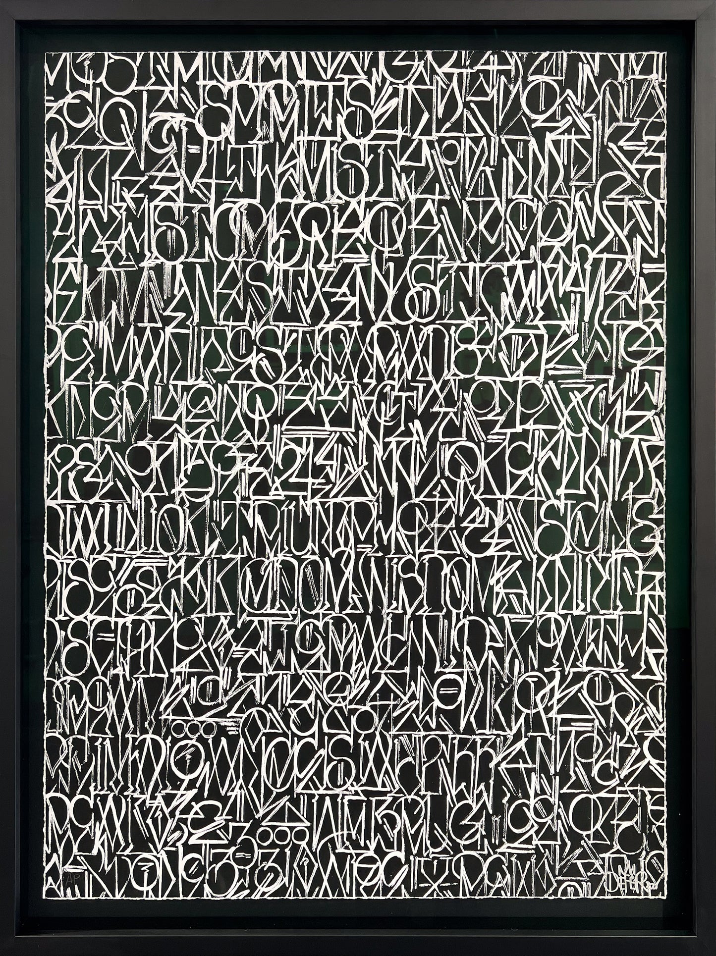 Defer (Alex Kizu), Def Syntax, 2022. Hand embellished silkscreen print on 300gsm fine art paper with deckled edges, 86 × 65.5 cm. Intricate abstract letterform composition in Defer's signature spiritual language style. Artist's Proof impression, hand-signed by the artist. Creed Gallery, Ascot.