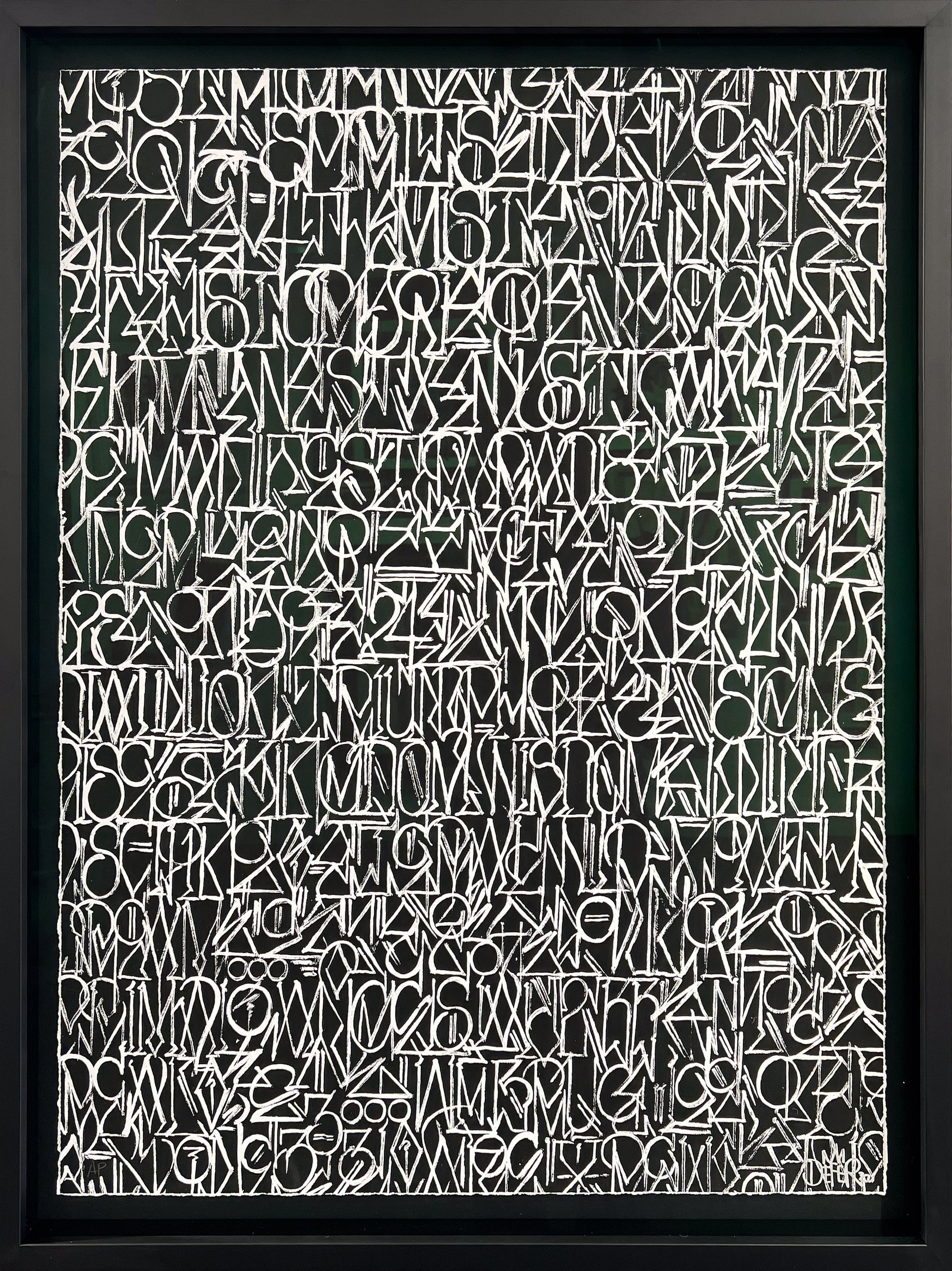 Defer (Alex Kizu), Def Syntax, 2022. Hand embellished silkscreen print on 300gsm fine art paper with deckled edges, 86 × 65.5 cm. Intricate abstract letterform composition in Defer's signature spiritual language style. Artist's Proof impression, hand-signed by the artist. Creed Gallery, Ascot.