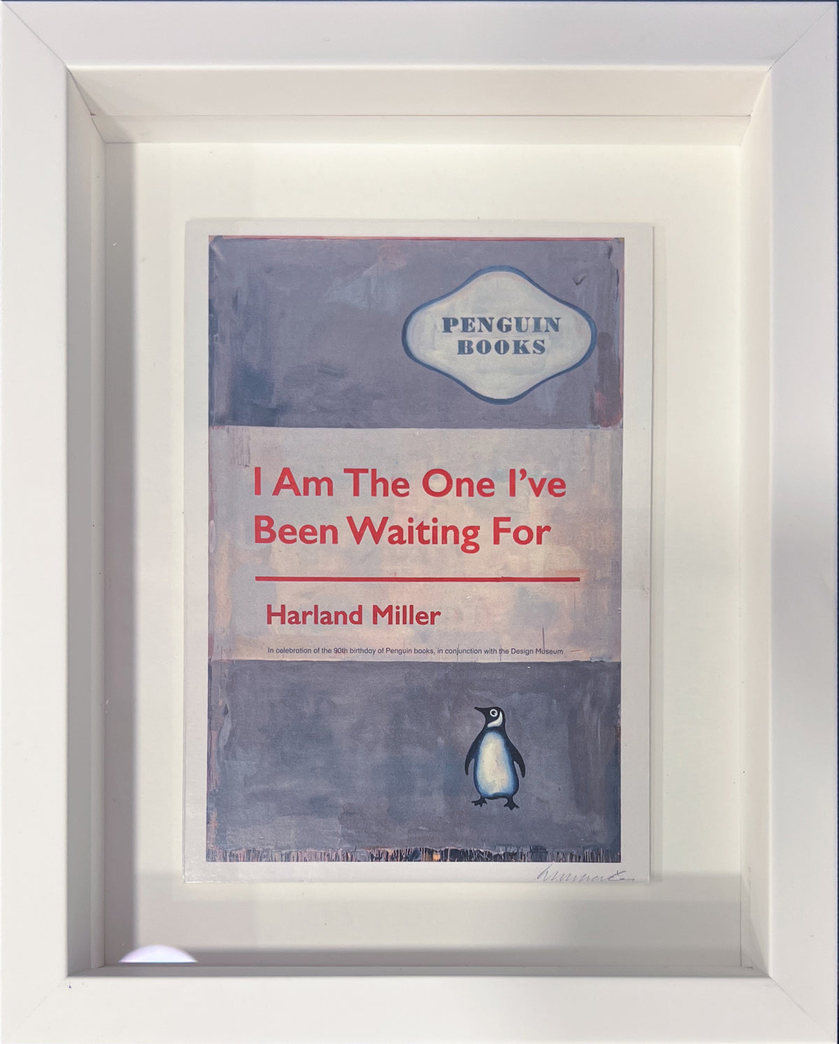 Harland Miller print styled as a worn vintage paperback cover with the title I Am The One I've Been Waiting For, framed