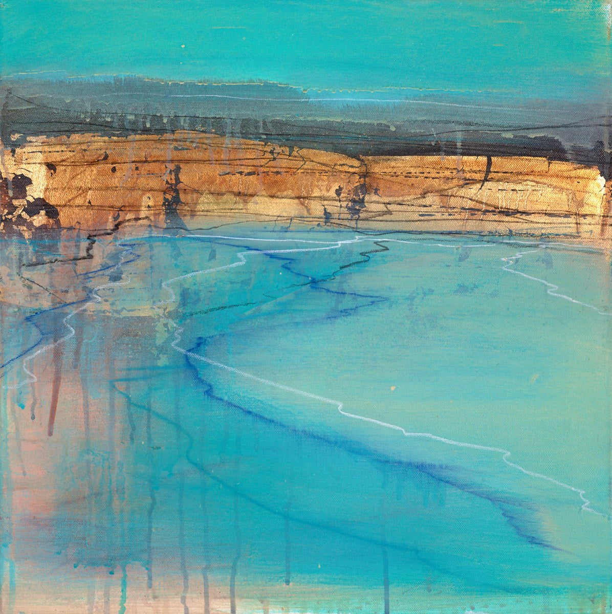Ian H Watkins Glass Horizon original mixed media abstract landscape, Creed Gallery Ascot, Berkshire.