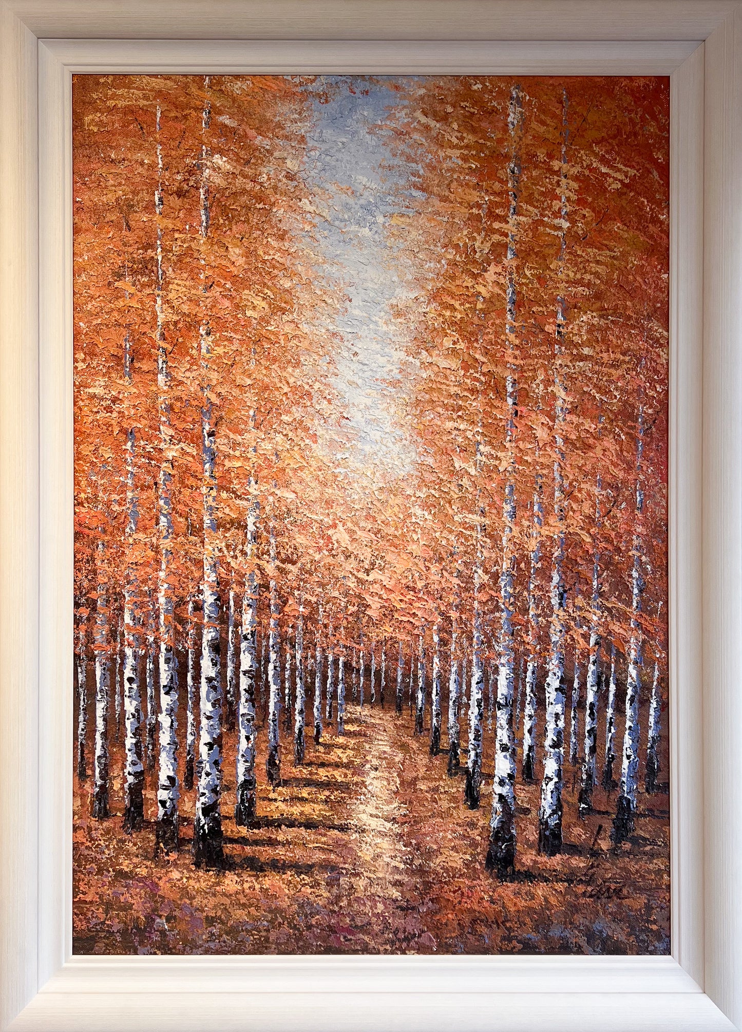 Framed original 'Enchanted Woodland V' oil painting by artist Inam, displayed in a professional frame at Creed Gallery, Ascot.