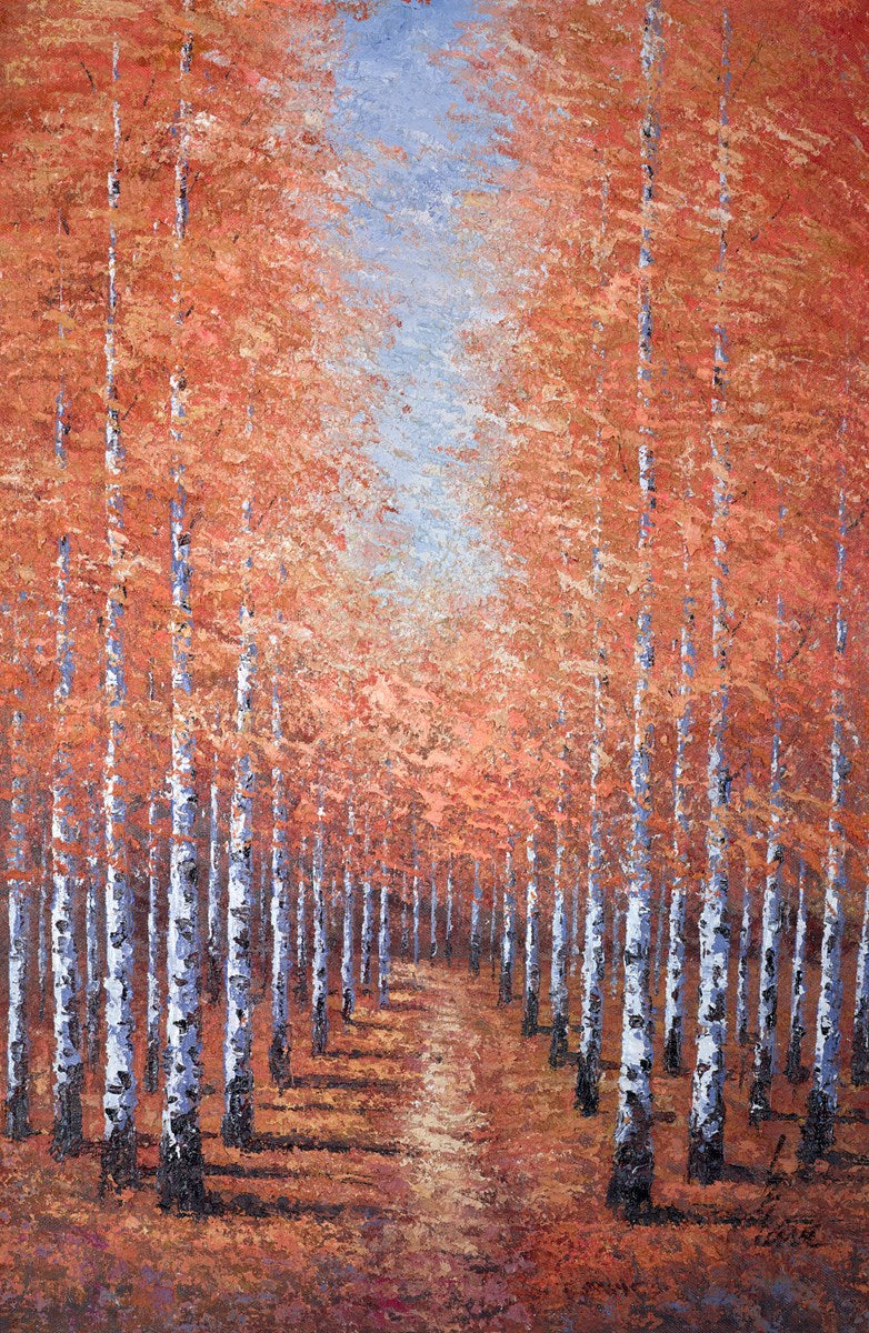 Framed original 'Enchanted Woodland V' oil painting by artist Inam, displayed in a professional frame at Creed Gallery, Ascot.