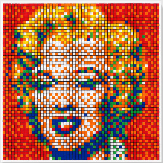 Invader Rubik Shot Red Marilyn limited edition, Warhol Marilyn pixelated, Creed Gallery Ascot.