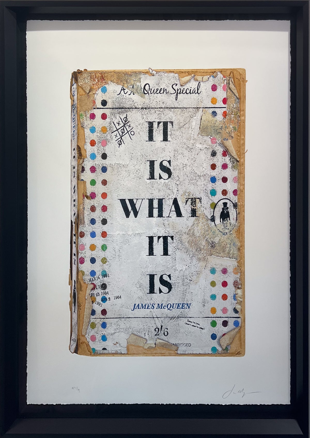 Text-led limited edition print by James McQueen reading It Is What It Is, shown framed