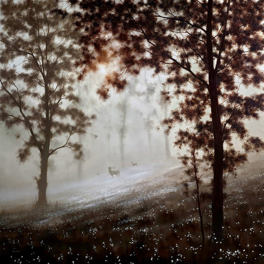 John Waterhouse The Harbingers Call original oil, atmospheric British countryside landscape, Creed Gallery Ascot, Berkshire.