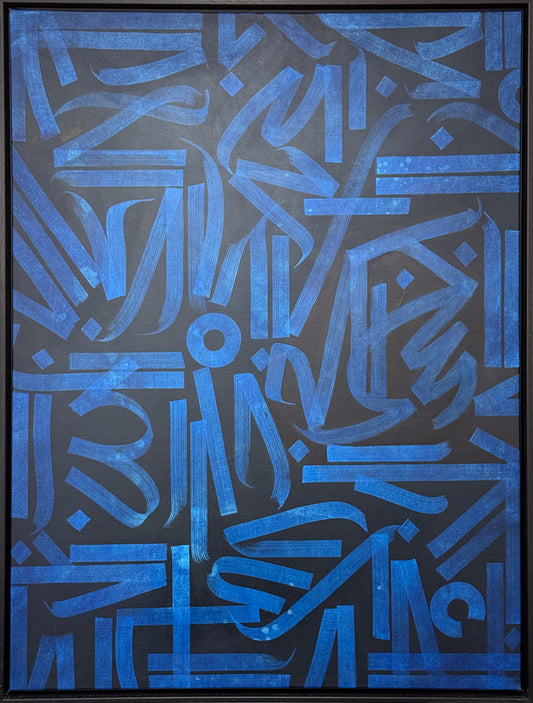 Kate Paul Blue on Blue II original monochromatic abstract, Creed Gallery Ascot, Berkshire.