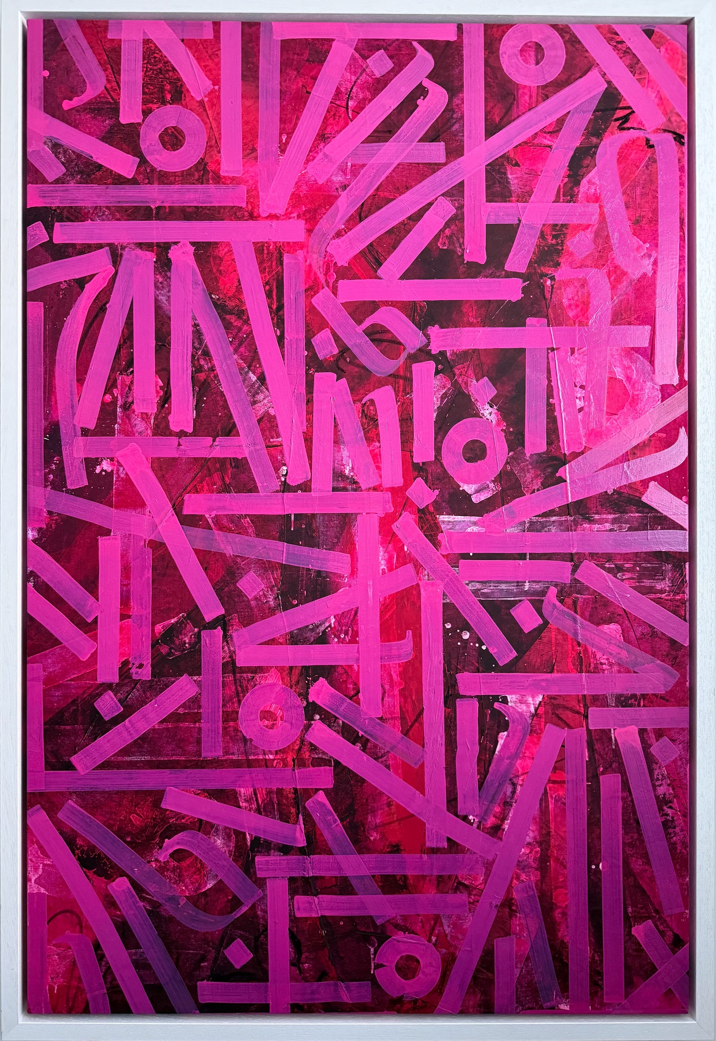Kate Paul Pink on Pink monumental abstract calligraphy, tonal monochromatic, Creed Gallery Ascot, Berkshire.