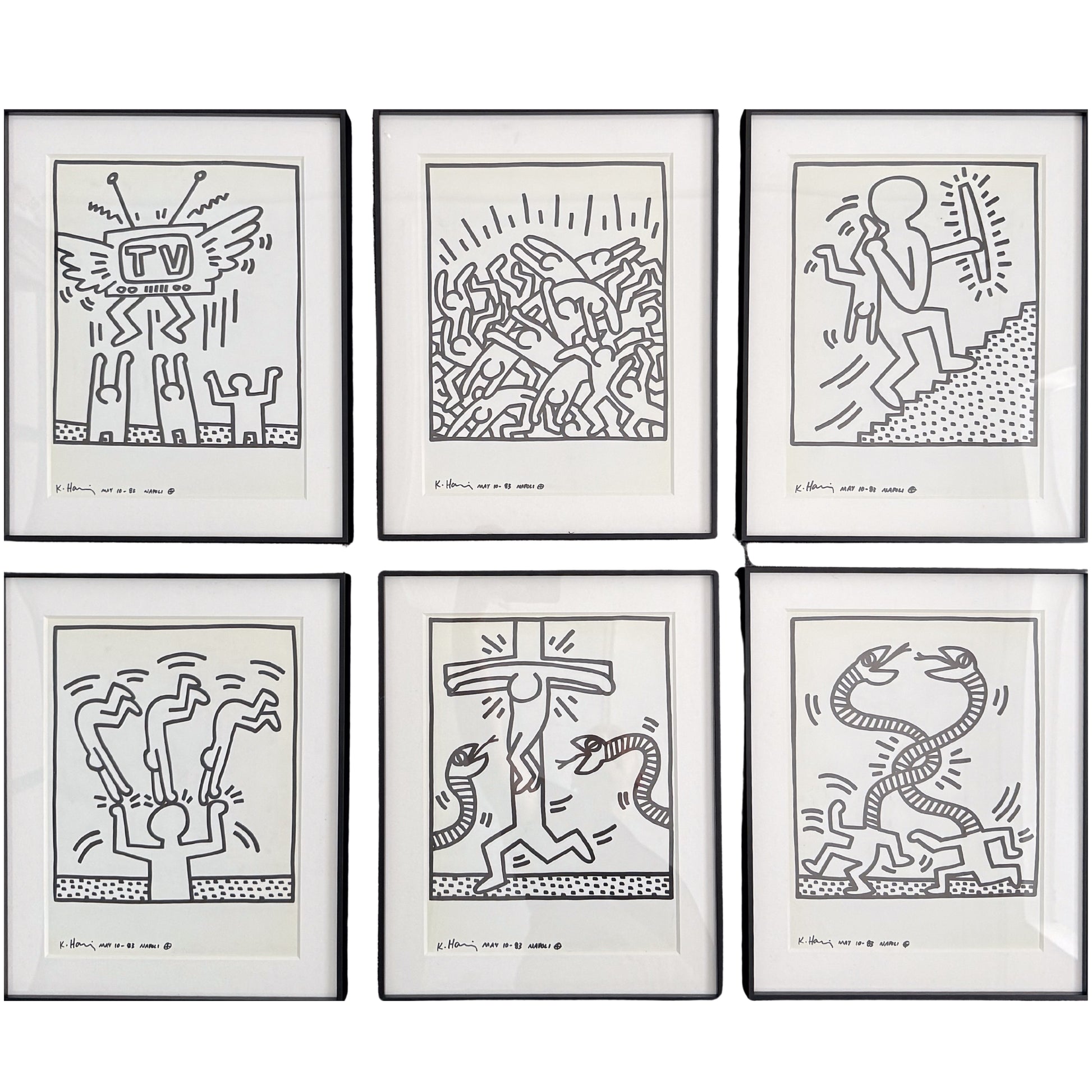 Keith Haring Naples Suite complete set six signed lithographs 1983 published 1990, La Galerie de Poche Paris, Creed Gallery Ascot.