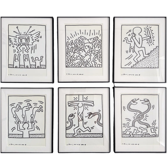 Keith Haring Naples Suite complete set six signed lithographs 1983 published 1990, La Galerie de Poche Paris, Creed Gallery Ascot.