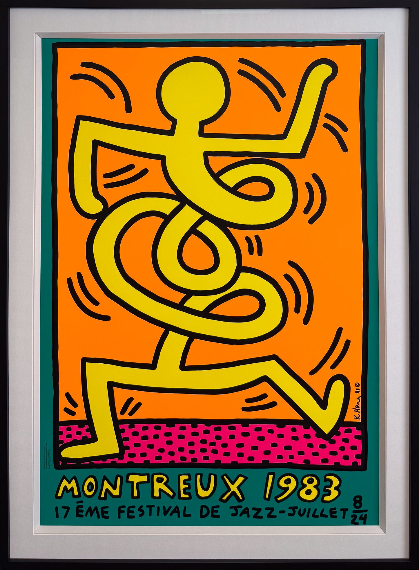 Keith Haring Montreux Jazz Festival 1983 green original vintage poster plate-signed, Creed Gallery Ascot, Berkshire.