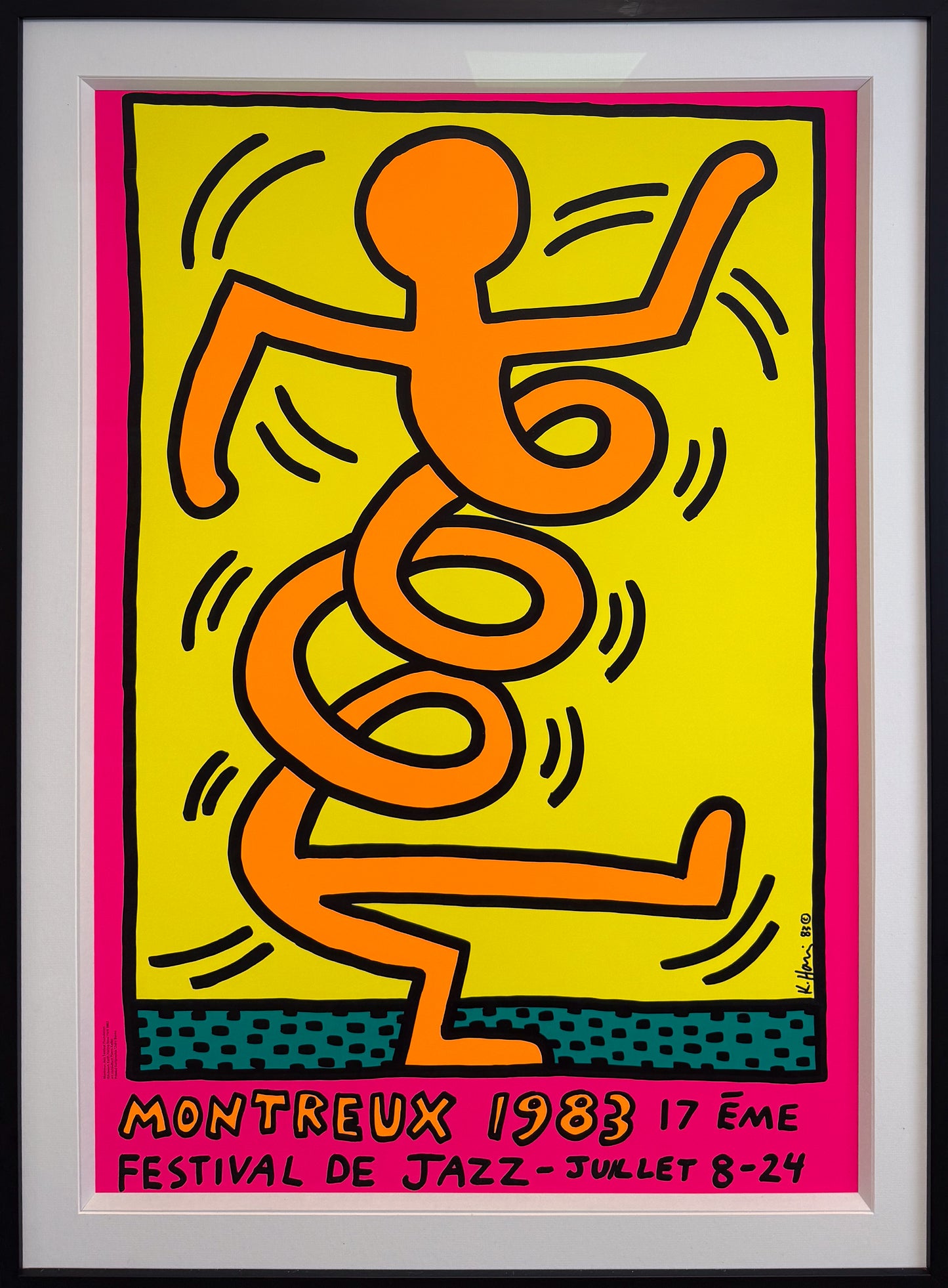 Keith Haring Montreux Jazz Festival 1983 pink original vintage poster plate-signed, Creed Gallery Ascot.