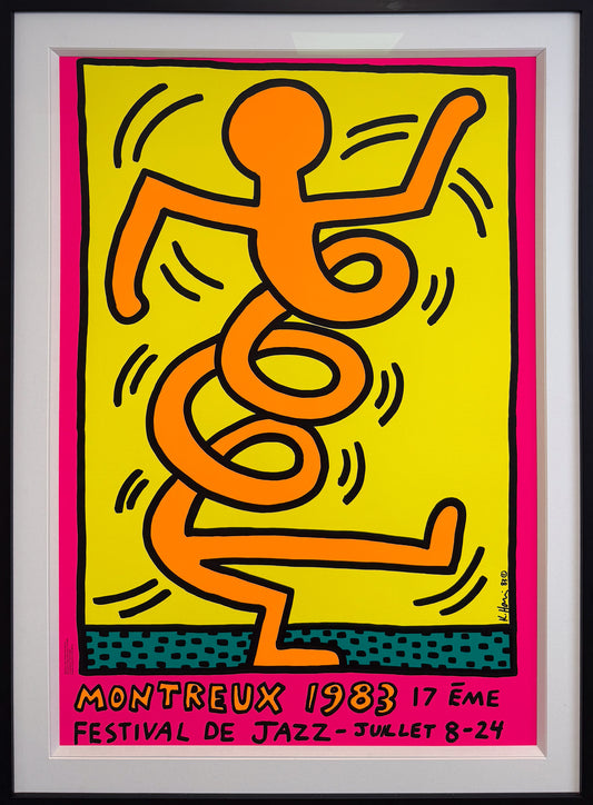 Keith Haring Montreux Jazz Festival 1983 pink original vintage poster plate-signed, Creed Gallery Ascot.
