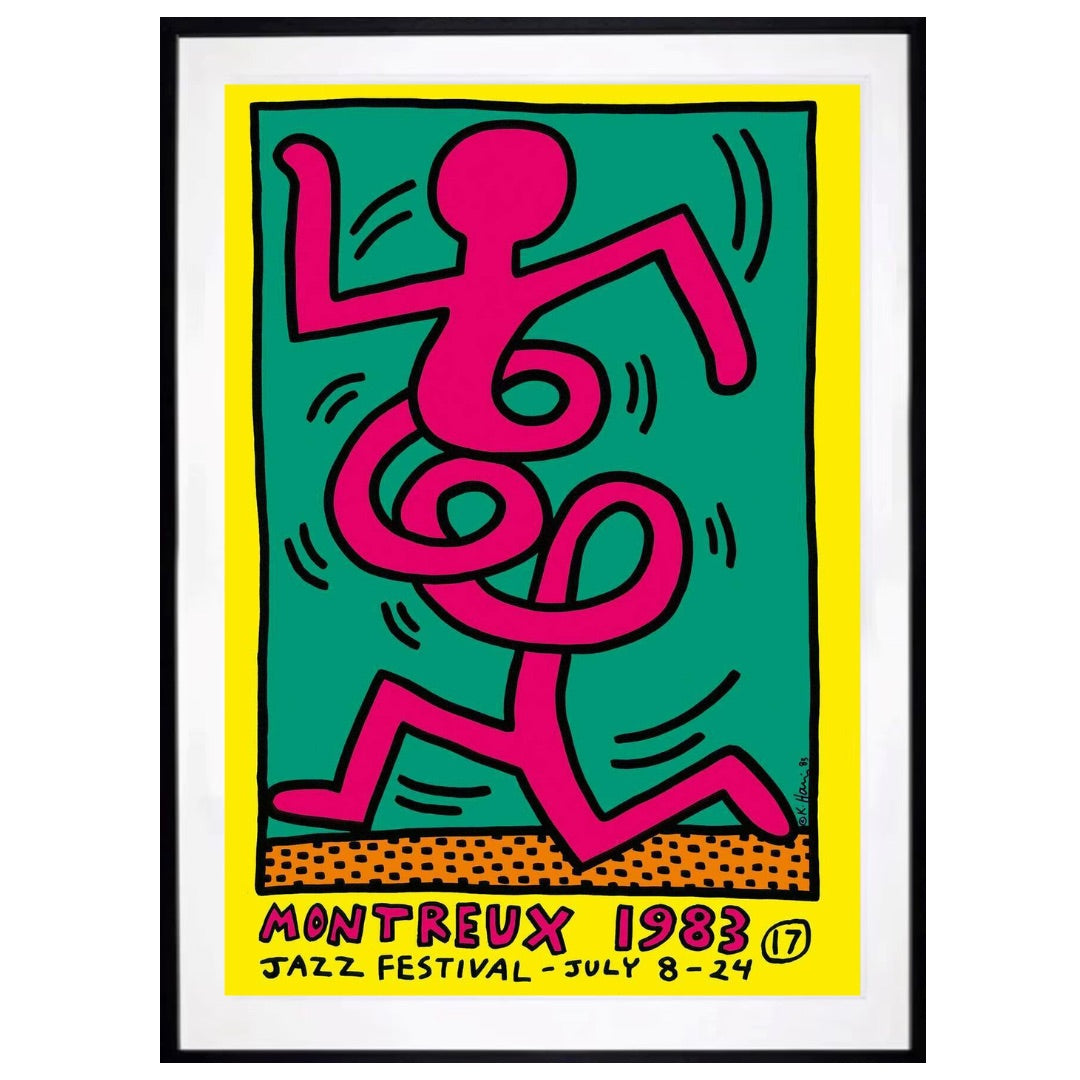 Keith Haring Montreux Jazz Festival 1983 yellow original vintage poster plate-signed, Creed Gallery Ascot.
