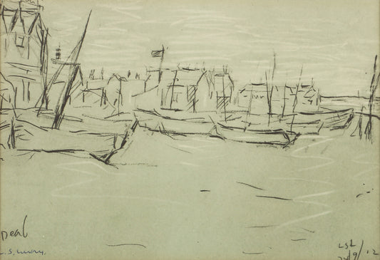 Framed L. S. Lowry offset lithograph Deal Sketch, 1973, signed in blue pen, at Creed Gallery, Ascot