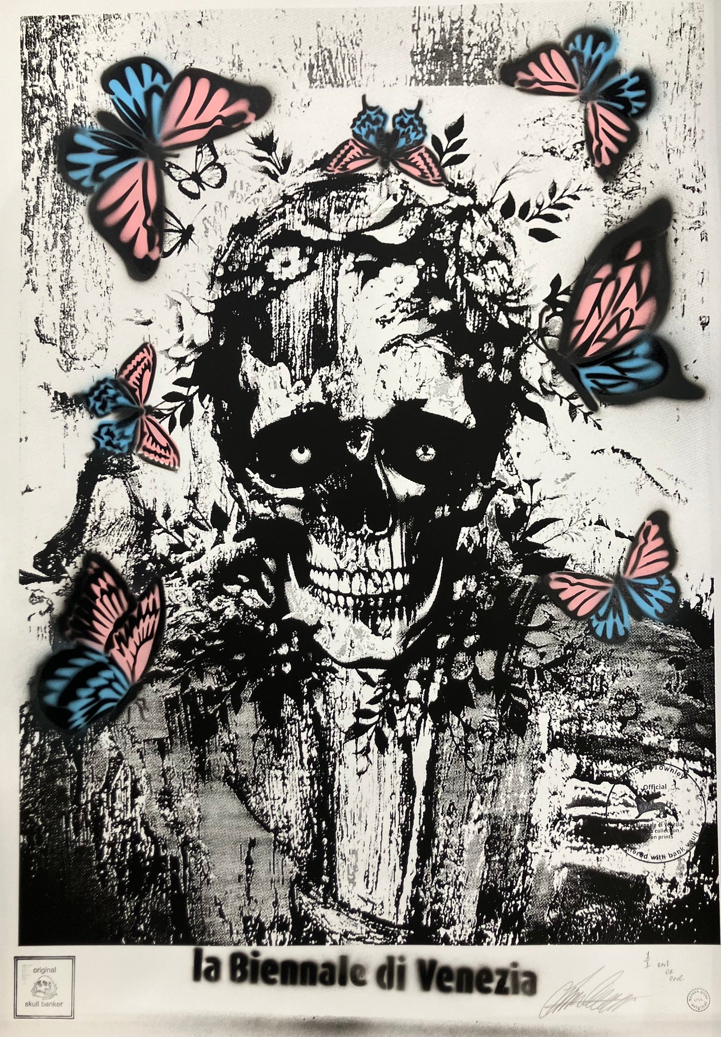 Lincoln Townley Skull Banker Venice Biennale original mixed media, Venice Biennale provenance, Creed Gallery Ascot, Berkshire.