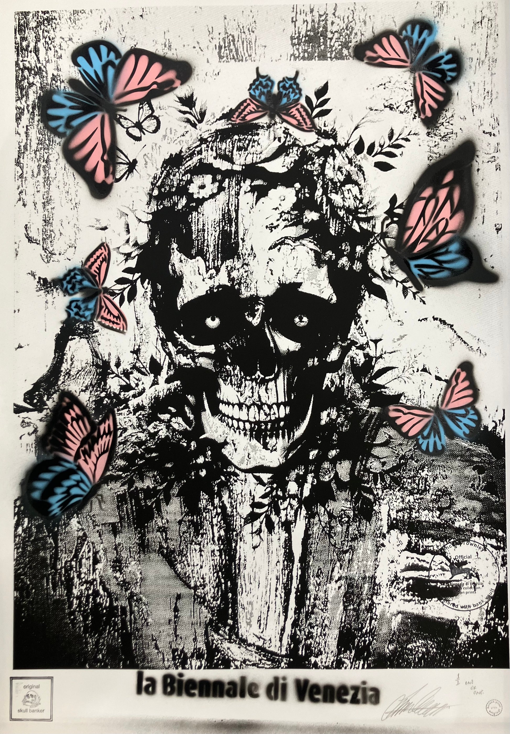 Lincoln Townley Skull Banker Venice Biennale original mixed media, Venice Biennale provenance, Creed Gallery Ascot, Berkshire.