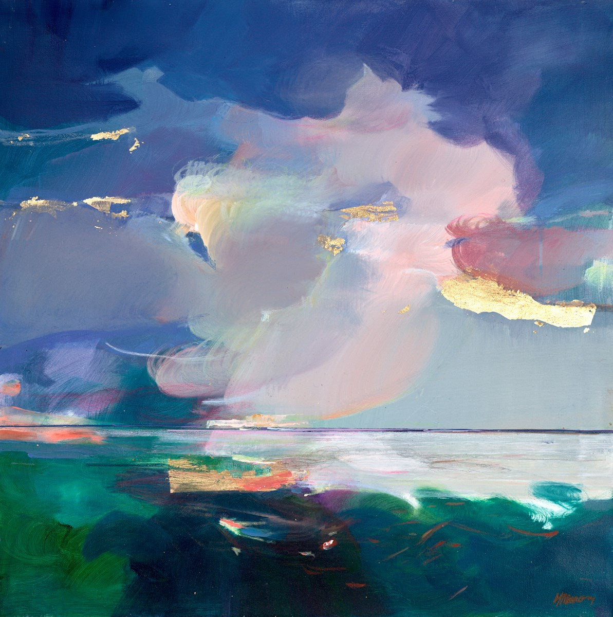 Unframed original canvas of 'Rising Light I' by Magdalena Morey, featuring her signature luminous abstract style.