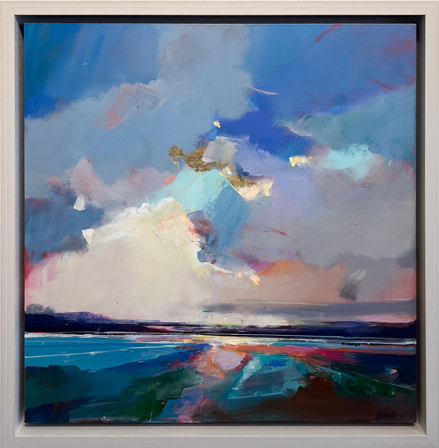 Framed artwork by Magdalena Morey Watching the Quiet Shore II, original painting at Creed Gallery Ascot Berkshire