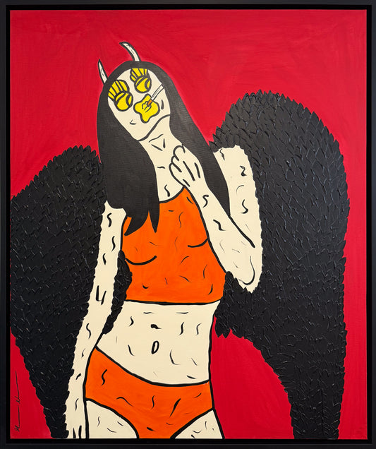 Original Mason Newman pop art painting "Black Sabbath Angel" in Red, official Black Sabbath collaboration, available at Creed Gallery.