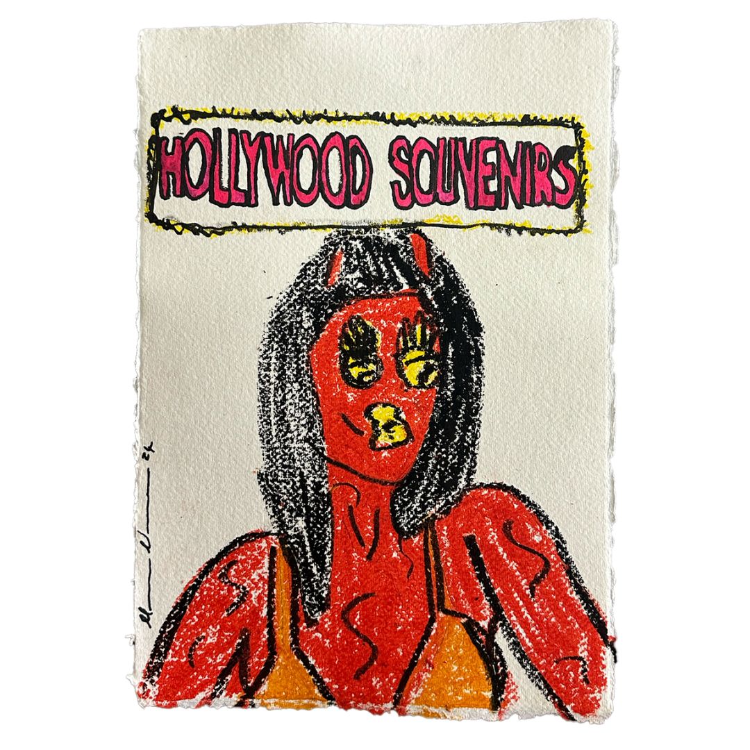 Artwork featuring a stylized, colorful character with 'HOLLYWOOD SOUVENIRS' text above it.
Topshop Topman The Depressed Generation XL Pink Yellow The Depressed Generation text art street art spray can romantic pop art painting original Mason Newman love
J'adoro Aries investment artist investment art From the Library of Bruce Wayne Forbes 30 under 30 figurative emerging artist contemporary art colourful Batman Aries Ascot For Sale 