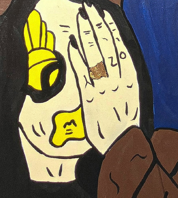 Close-up detail of the Ozzy Osbourne portrait featuring delicate gold leaf accents and hand-painted elements. This exclusive original by Forbes 30 Under 30 artist Mason Newman is one of only three unique pieces in "The Power of Three" colour-way series.