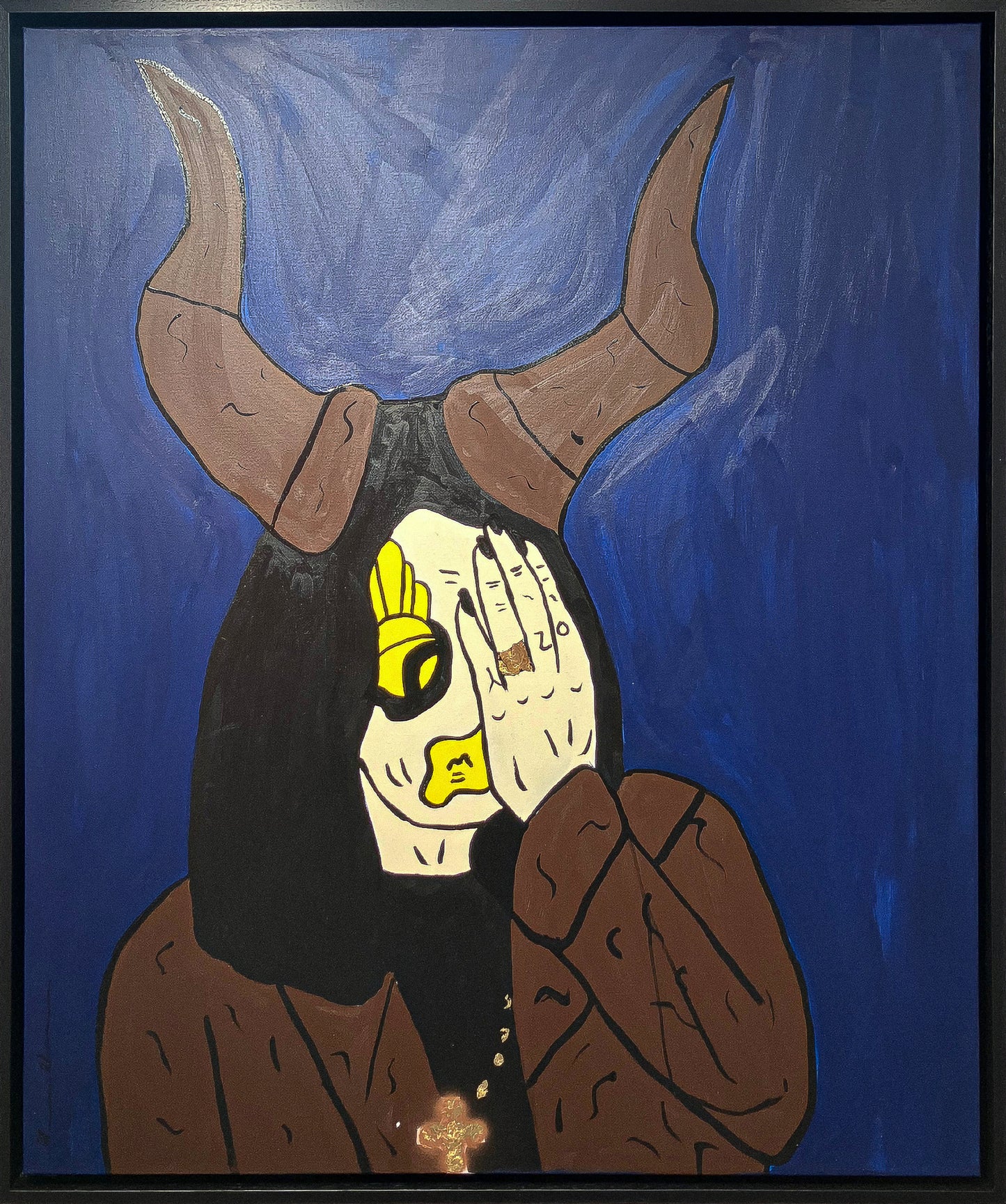 Mason Newman original 1-of-1 painting, The Prince Of Darkness Ozzy Osbourne in Midnight Blue, textured contemporary street art on canvas.