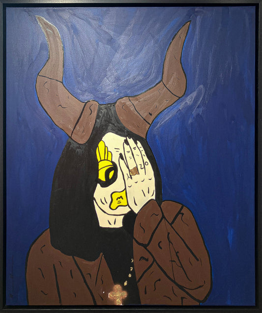 Mason Newman original 1-of-1 painting, The Prince Of Darkness Ozzy Osbourne in Midnight Blue, textured contemporary street art on canvas.