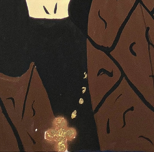 A detailed close-up of "The Prince of Darkness (Midnight Blue)" original painting, showcasing unique hand-painted textures and gestural splatters. The image highlights the "New Pop" aesthetic and the grit of the artist's Birmingham-inspired style.