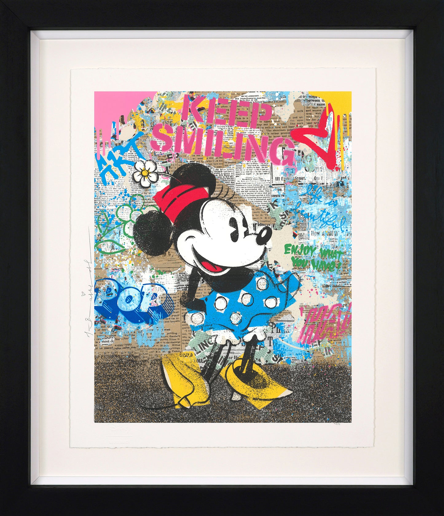Forever Minnie by Mr. Brainwash – Limited edition Disney collaboration silkscreen print featuring Minnie Mouse in a vibrant street art style.