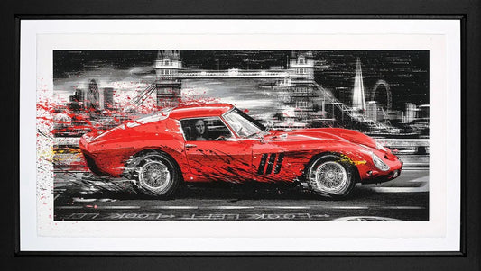Rare signed limited edition 'Life in the Fast Lane' silkscreen by Mr. Brainwash, edition of 49, featuring vibrant motorsport imagery in a black contemporary frame