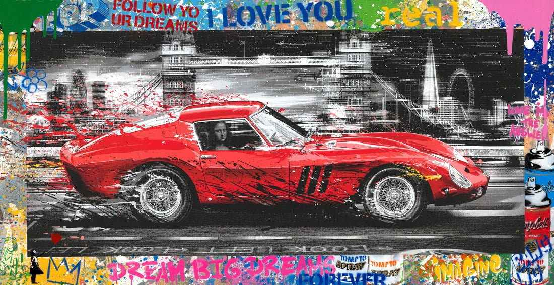 Mr Brainwash Life in the Fast Lane unique original mixed media, motorsport Pop Art, Creed Gallery Ascot, Berkshire.