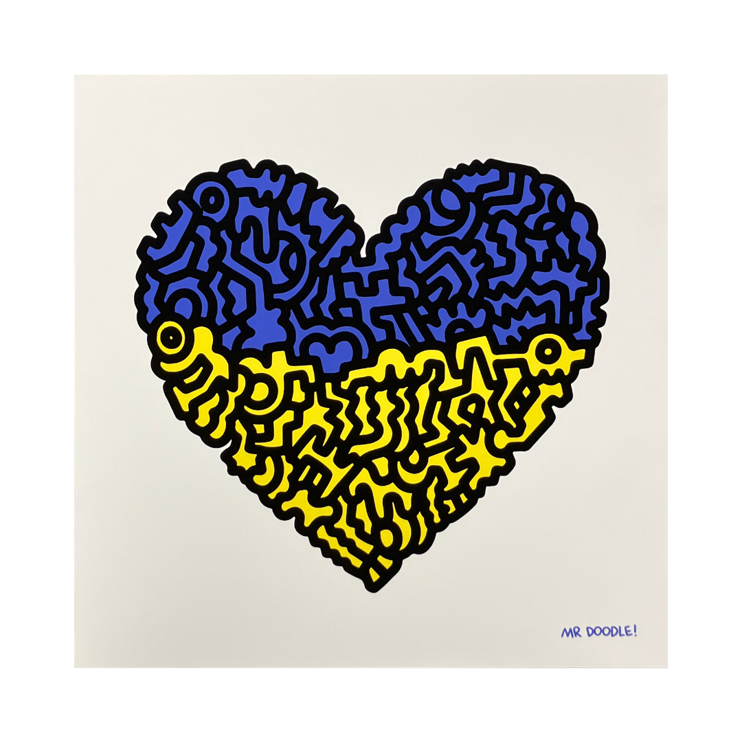 Mr Doodle Doodle for Ukraine signed limited edition charity, Creed Gallery Ascot, Berkshire.