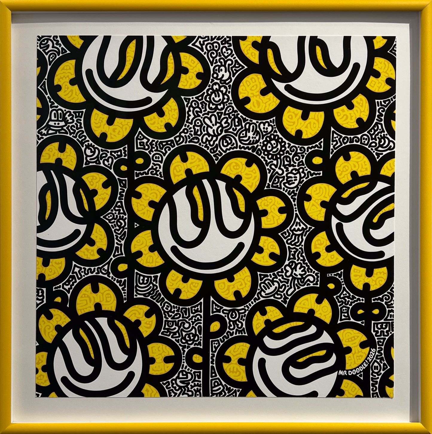 Mr Doodle Field of Smiling Sunflowers (2026) framed limited edition print at Creed Gallery Ascot, serving Berkshire, Surrey, and London.