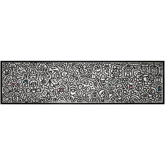 Mr Doodle Untitled 2021 original acrylic unstretched canvas, Graffiti Spaghetti universe, Creed Gallery Ascot, Berkshire.