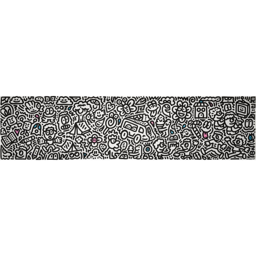 Mr Doodle Untitled 2021 original acrylic unstretched canvas, Graffiti Spaghetti universe, Creed Gallery Ascot, Berkshire.