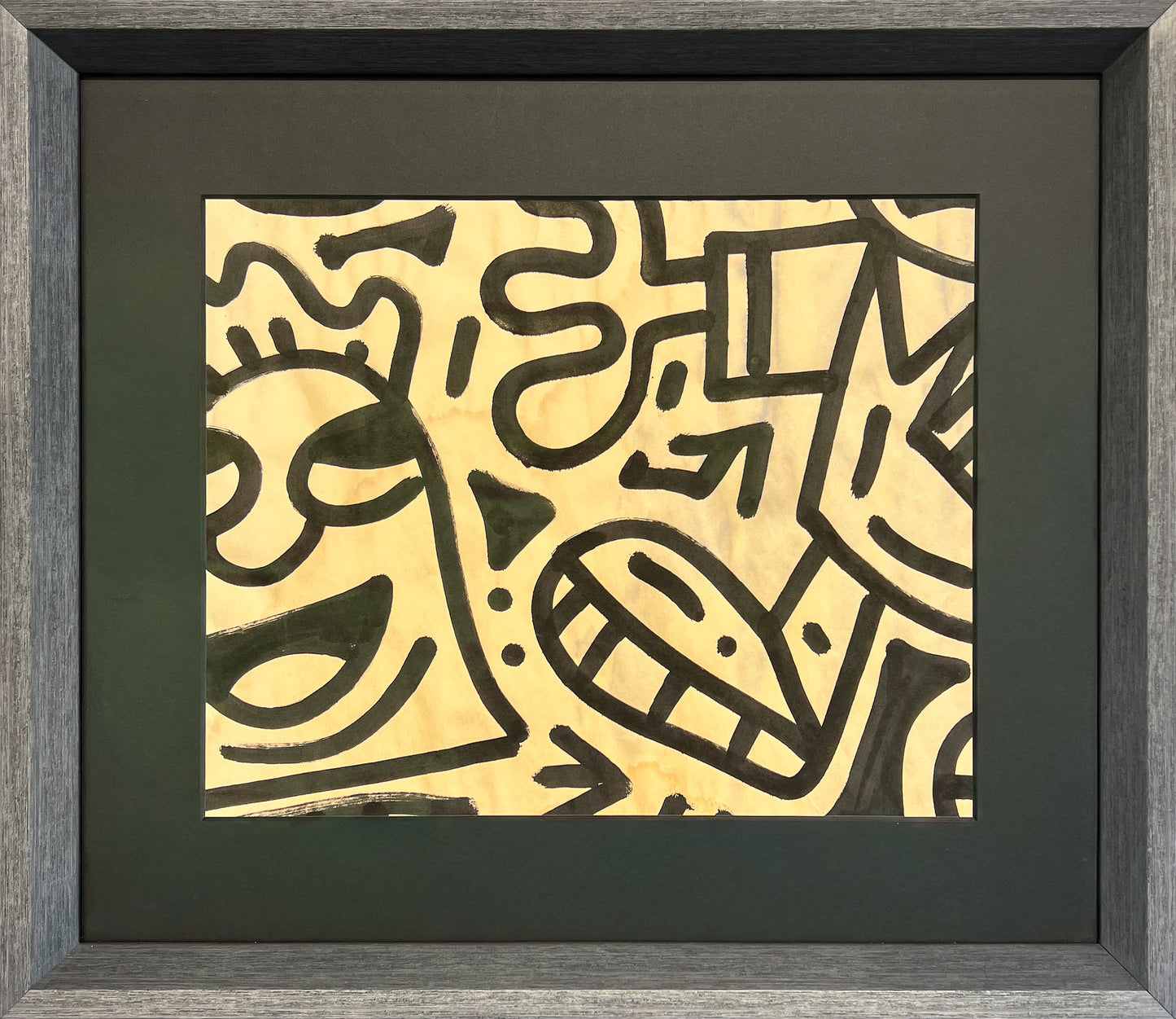 Mr Doodle's Untitled Panel I, a chipboard section covered edge to edge in continuous black ink doodles