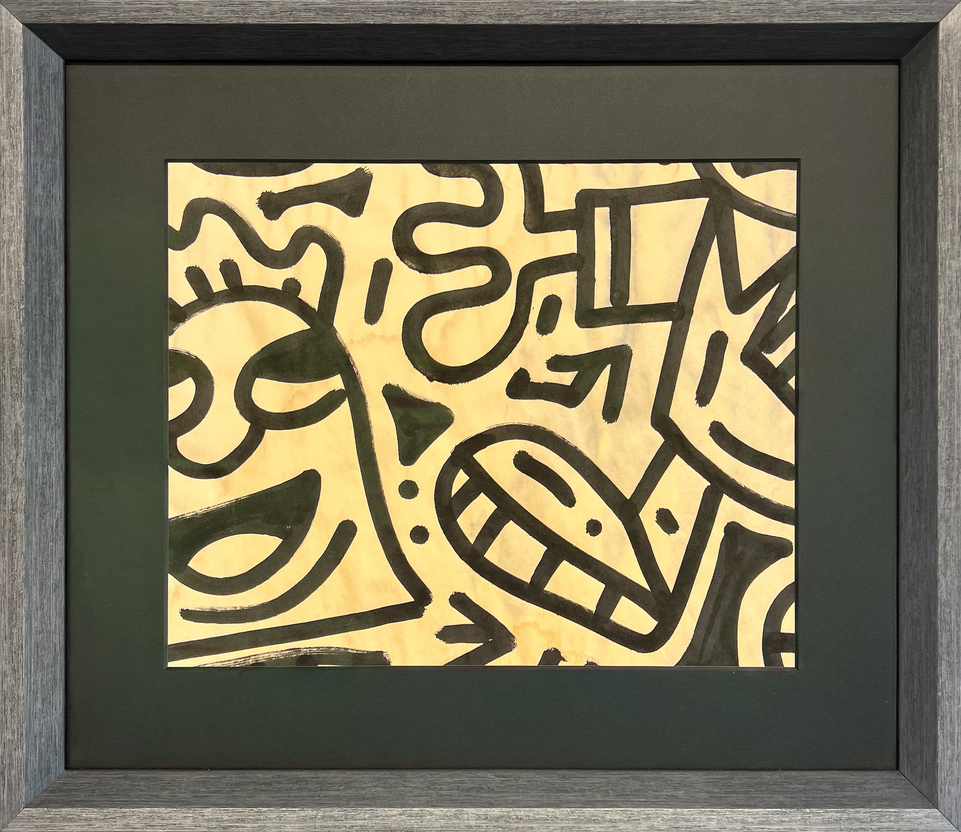 Mr Doodle's Untitled Panel I, a chipboard section covered edge to edge in continuous black ink doodles