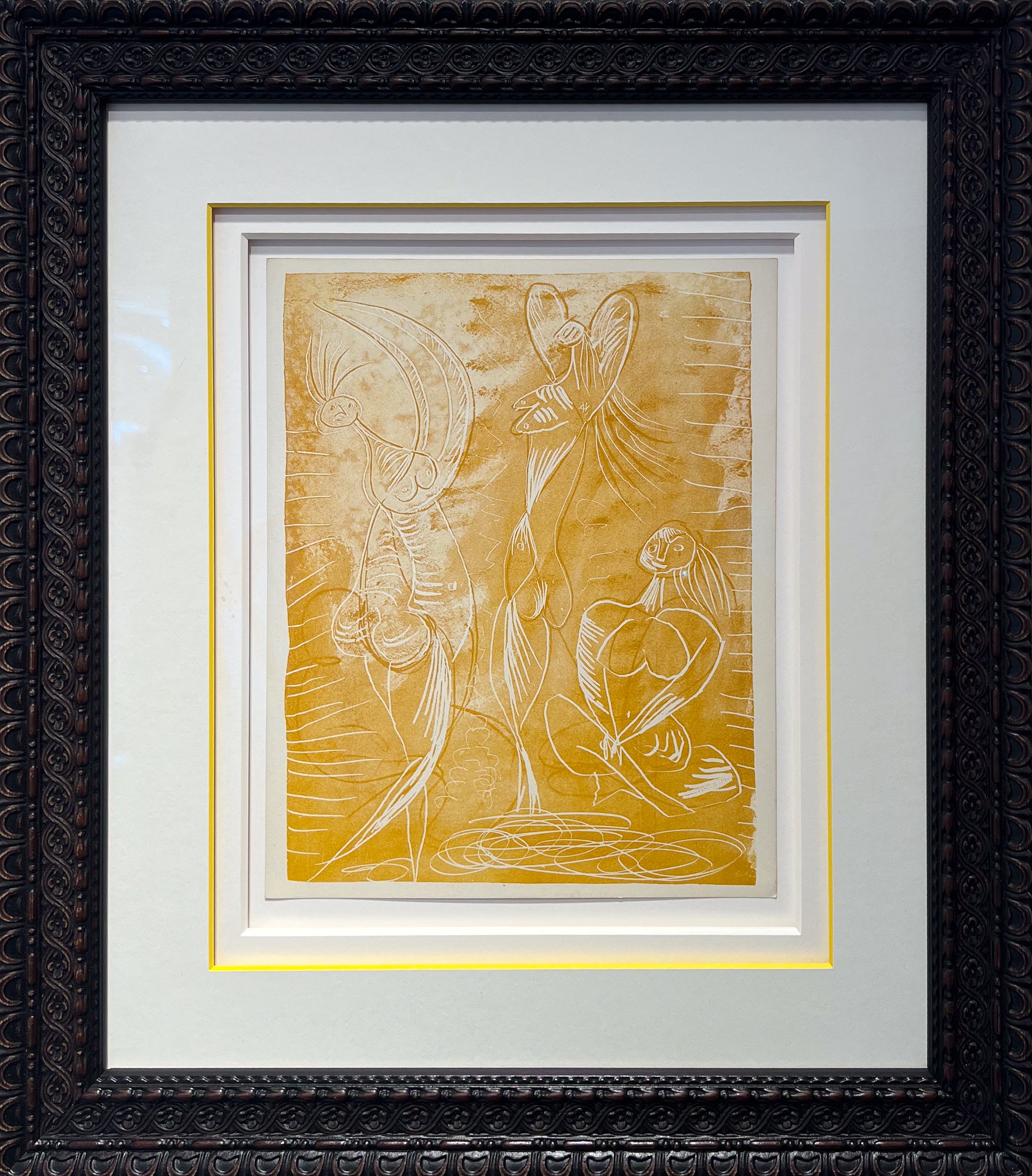 Pablo Picasso La Chevre-Feuille Suite 1943 six yellow zincographs Lafuma wove, Surrealist figures, Creed Gallery Ascot, Berkshire.