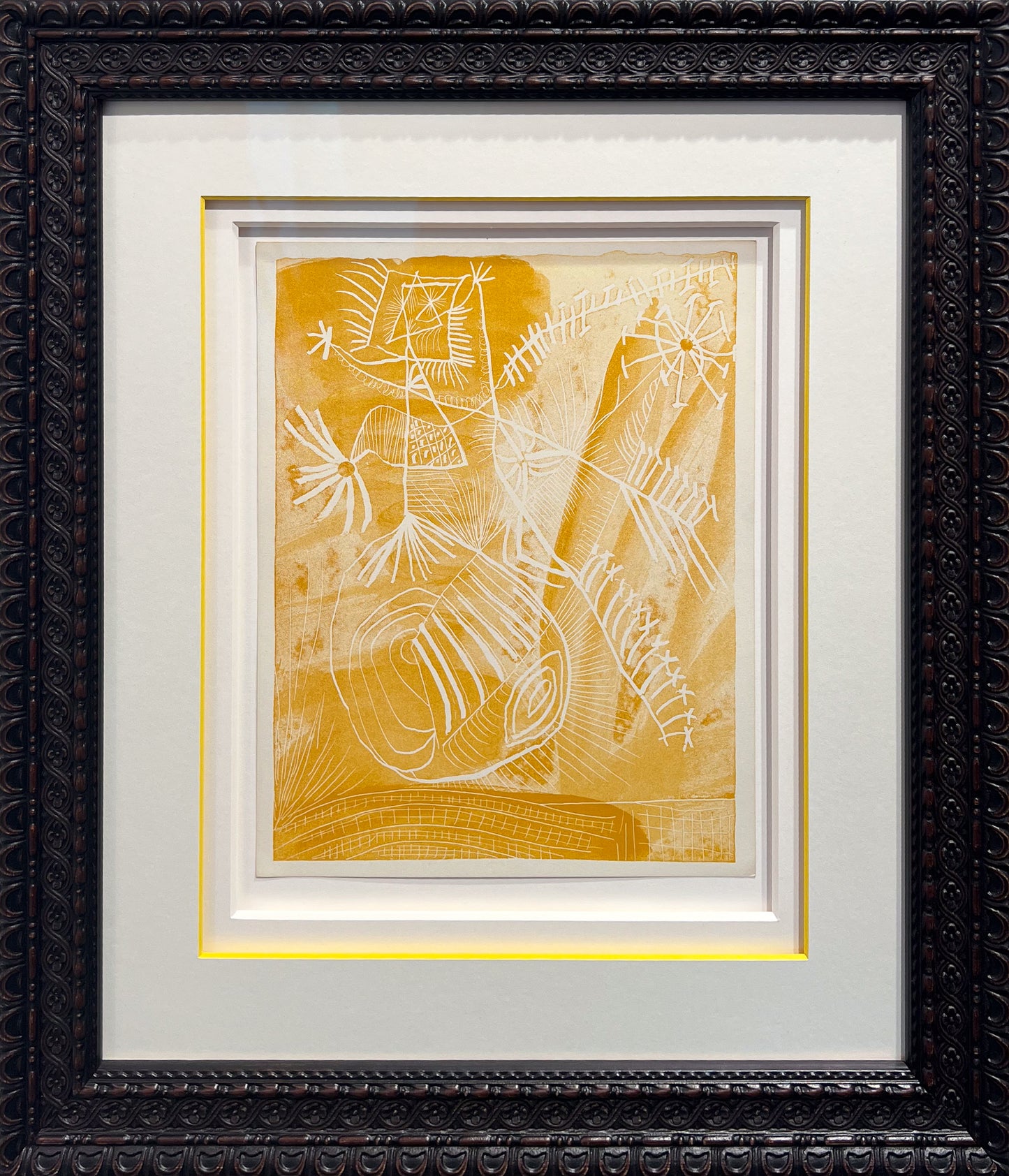Pablo Picasso La Chevre-Feuille Suite 1943 six yellow zincographs Lafuma wove, Surrealist figures, Creed Gallery Ascot, Berkshire.