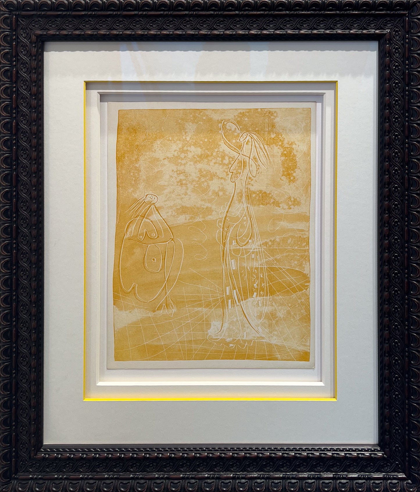 Pablo Picasso La Chevre-Feuille Suite 1943 six yellow zincographs Lafuma wove, Surrealist figures, Creed Gallery Ascot, Berkshire.