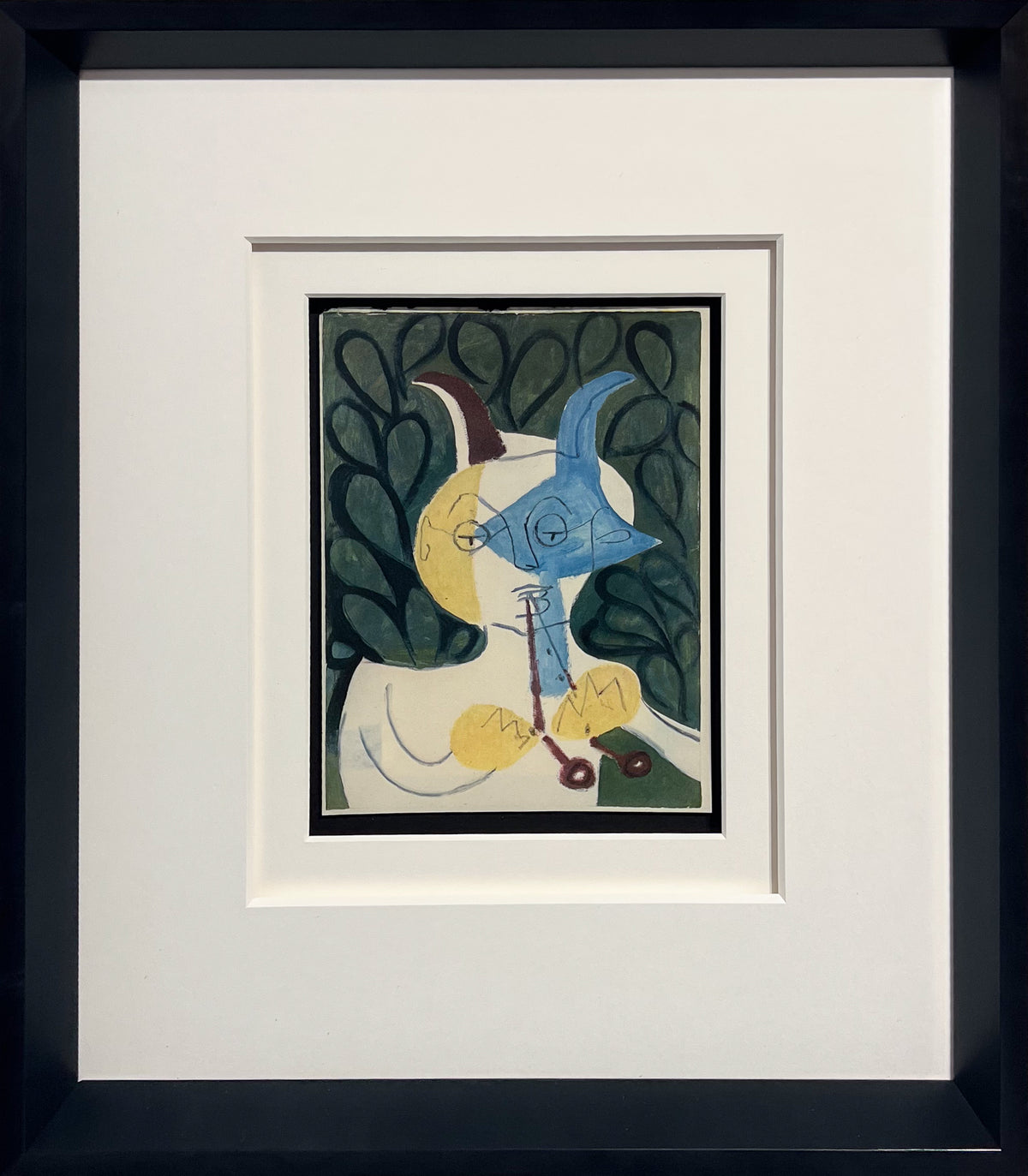 Picasso drawing of a faun playing a double flute, fourth in the series