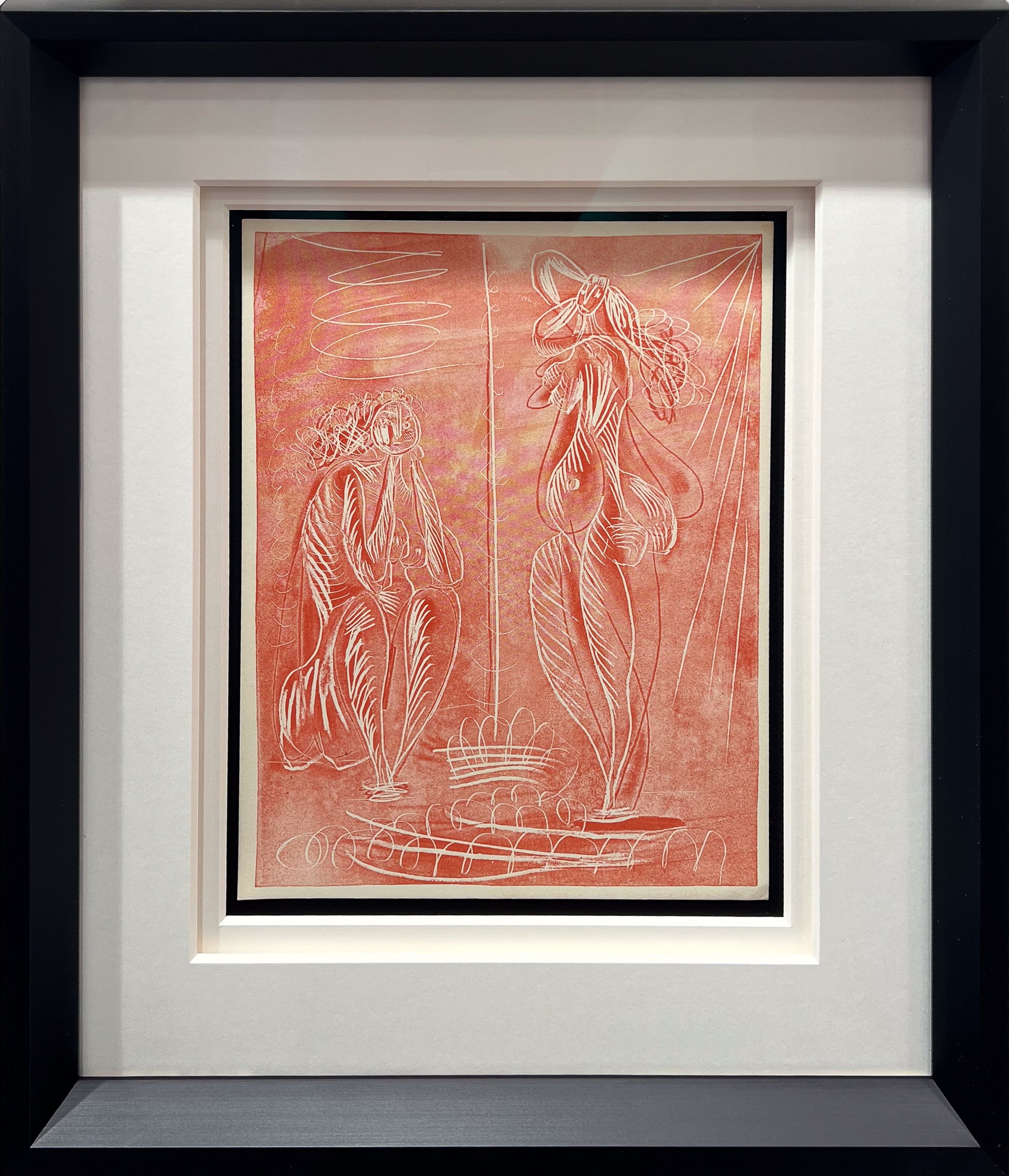 Pablo Picasso La Chevre-Feuille Suite 1943 six red zincographs Lafuma wove, Surrealist figures, Creed Gallery Ascot, Berkshire.