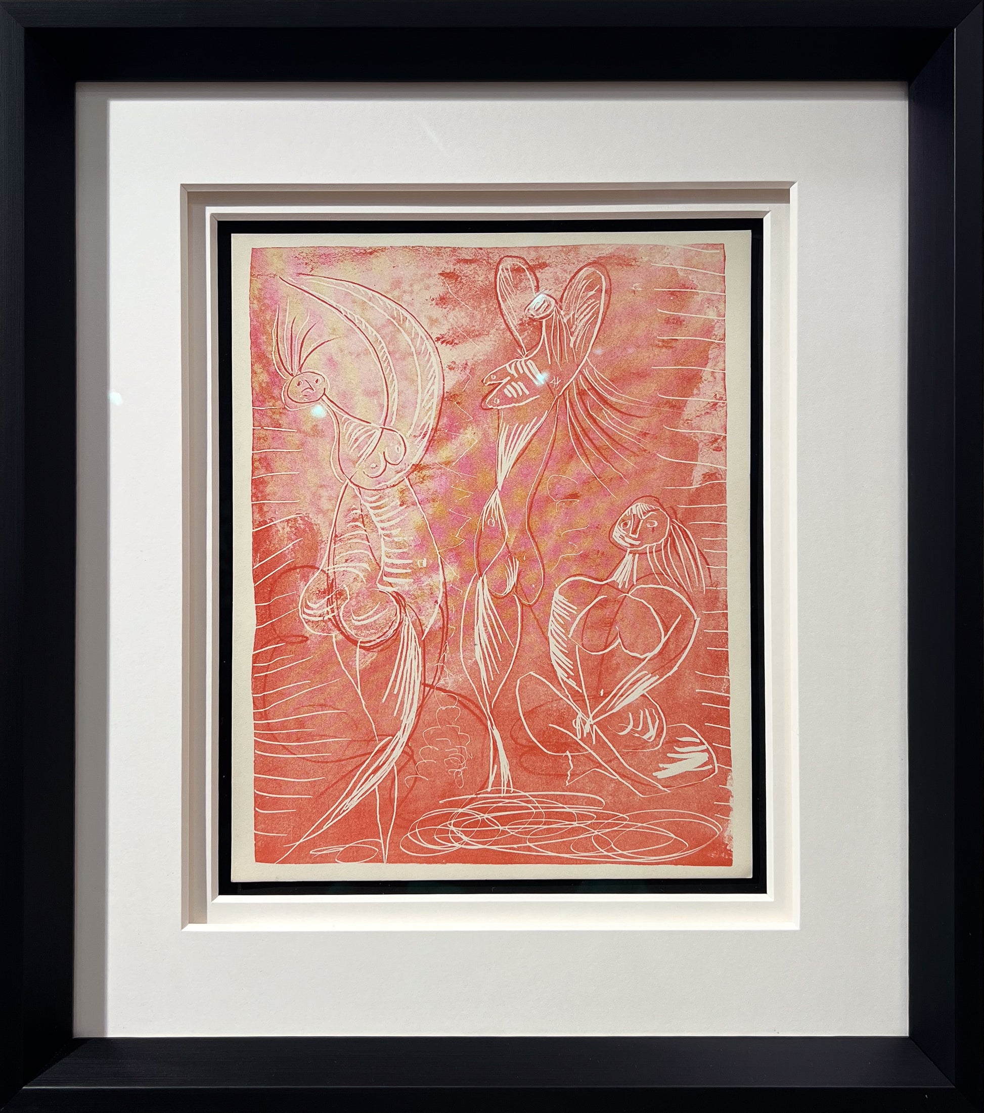 Pablo Picasso La Chevre-Feuille Suite 1943 six red zincographs Lafuma wove, Surrealist figures, Creed Gallery Ascot, Berkshire.