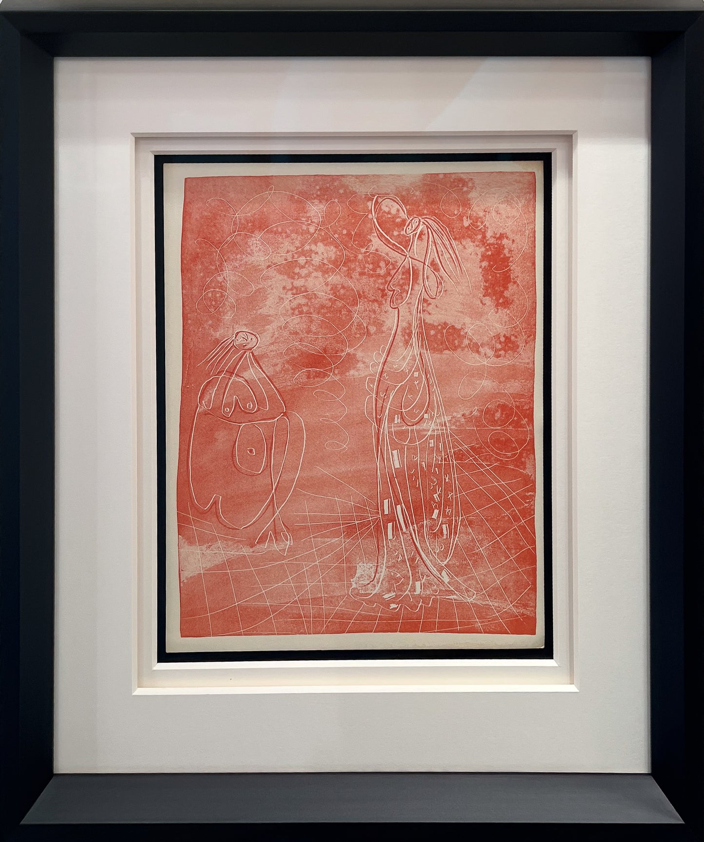 Pablo Picasso La Chevre-Feuille Suite 1943 six red zincographs Lafuma wove, Surrealist figures, Creed Gallery Ascot, Berkshire.