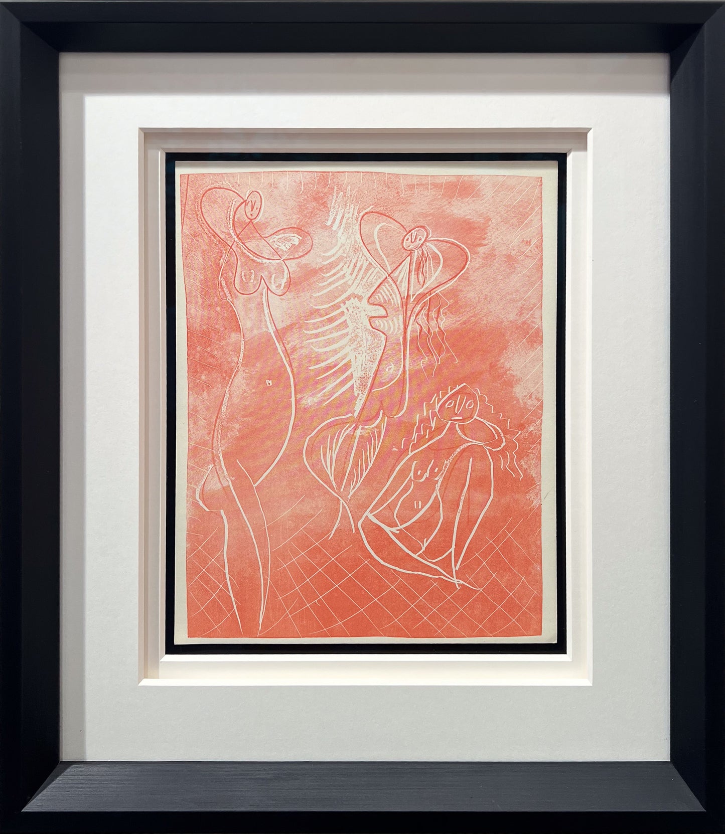 Pablo Picasso La Chevre-Feuille Suite 1943 six red zincographs Lafuma wove, Surrealist figures, Creed Gallery Ascot, Berkshire.