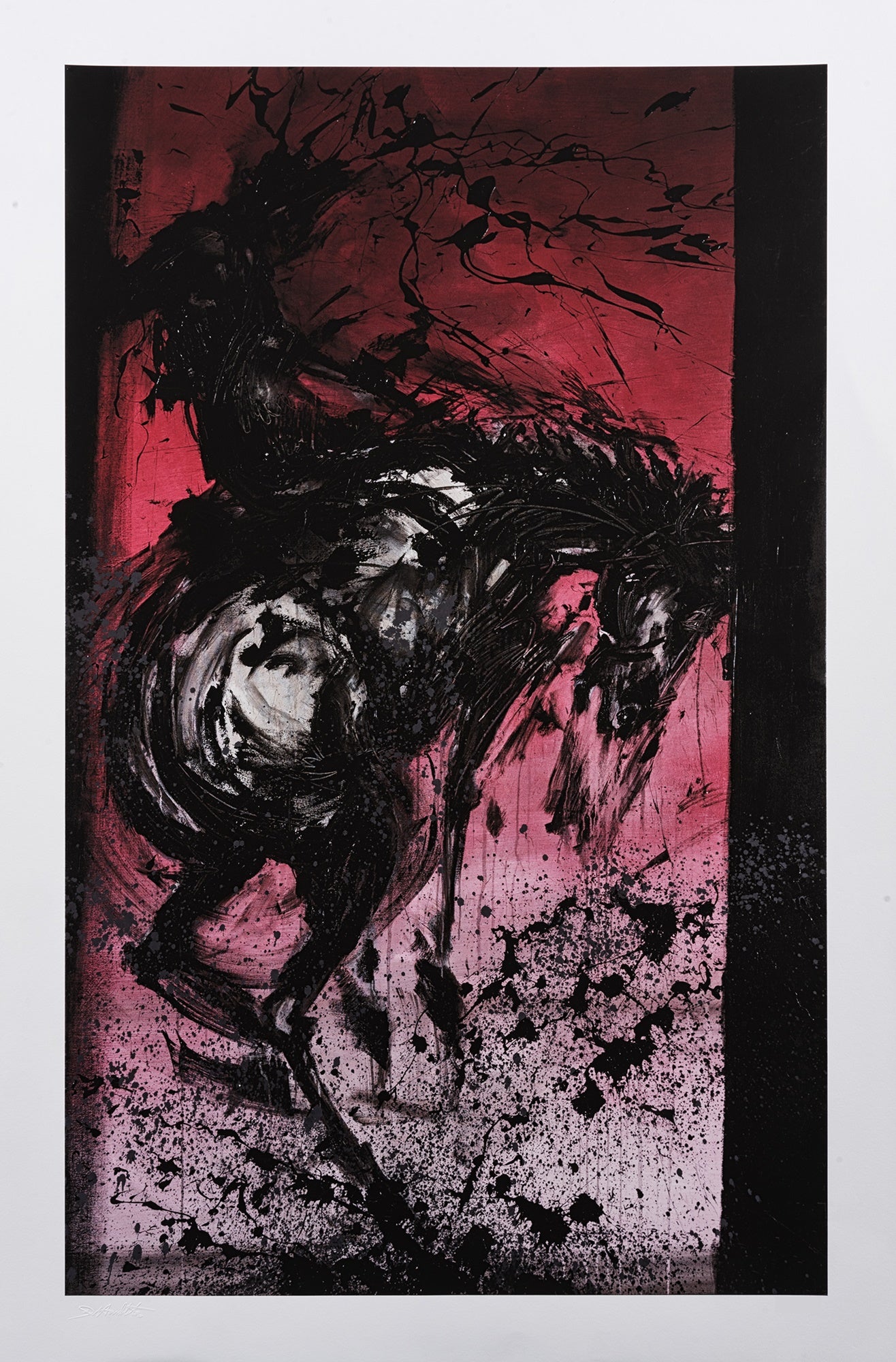 Richard Hambleton Horse and Rider (Red). A limited edition giclée print of the iconic urban equestrian shadow figure. Available at Creed Gallery, Ascot.