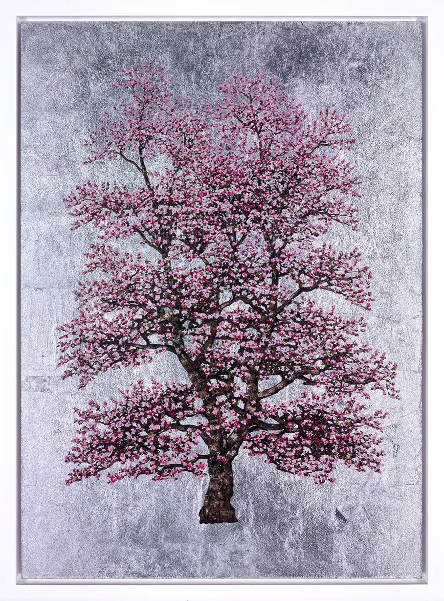 Jack Frame Silver Dawn silver leaf tree painting, Creed Gallery Ascot, Sunninghill, Berkshire.