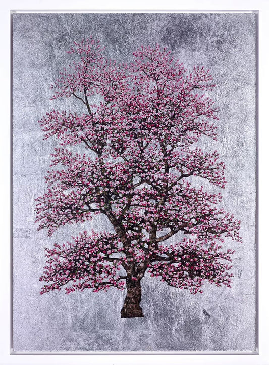 Jack Frame Silver Dawn silver leaf tree painting, Creed Gallery Ascot, Sunninghill, Berkshire.